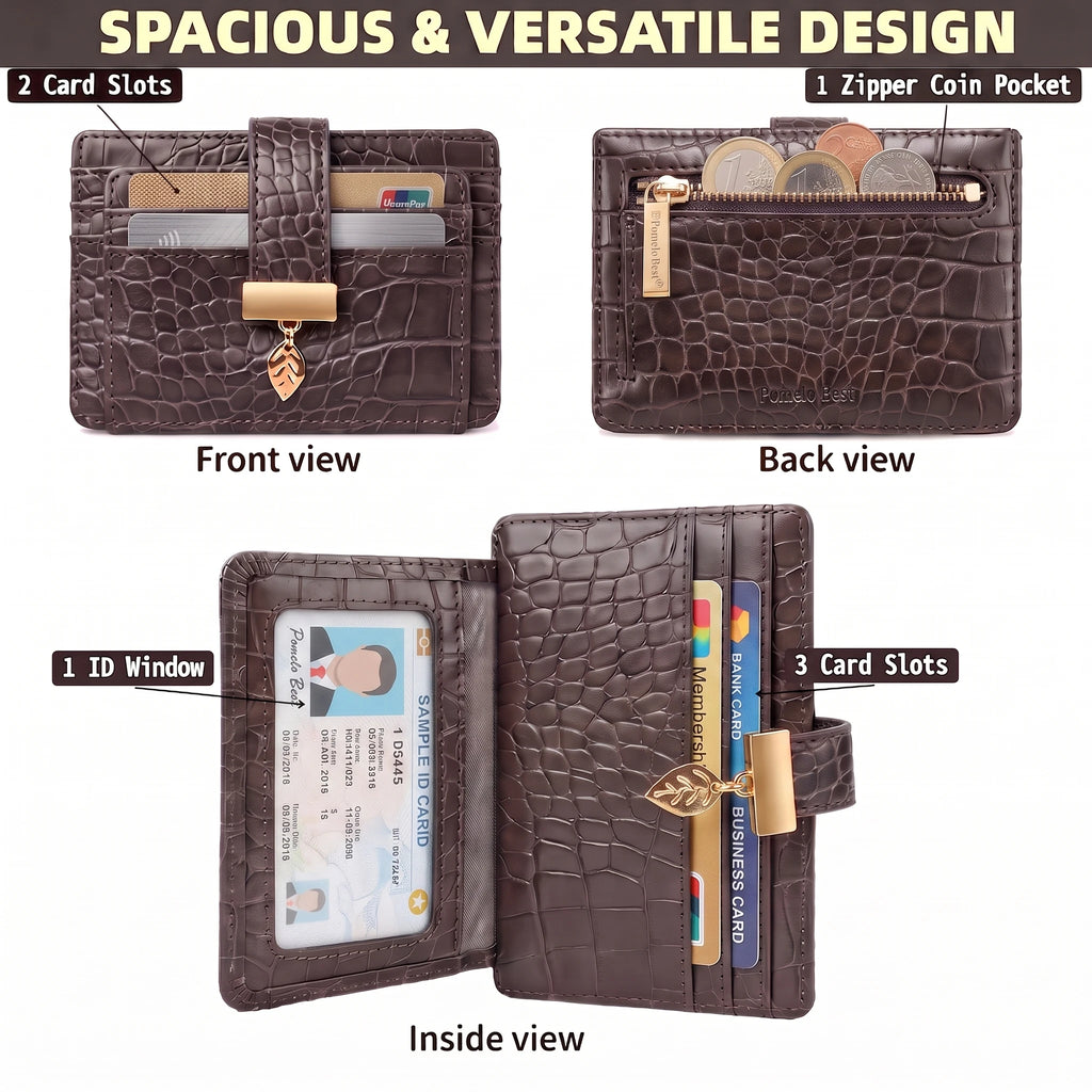Porte-cartes femme gaufré croco, 5 fentes et zip monnaie
