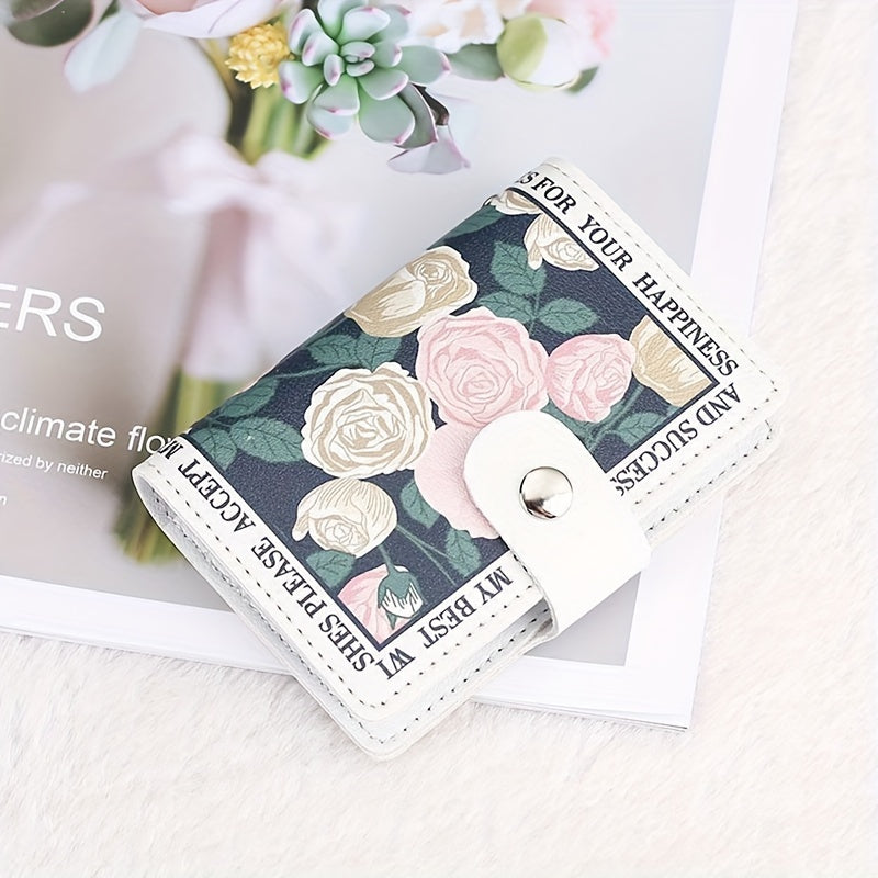 Porte-cartes femme accordéon, quatre imprimés fleuris vintage
