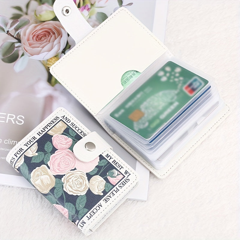 Porte-cartes femme accordéon, quatre imprimés fleuris vintage