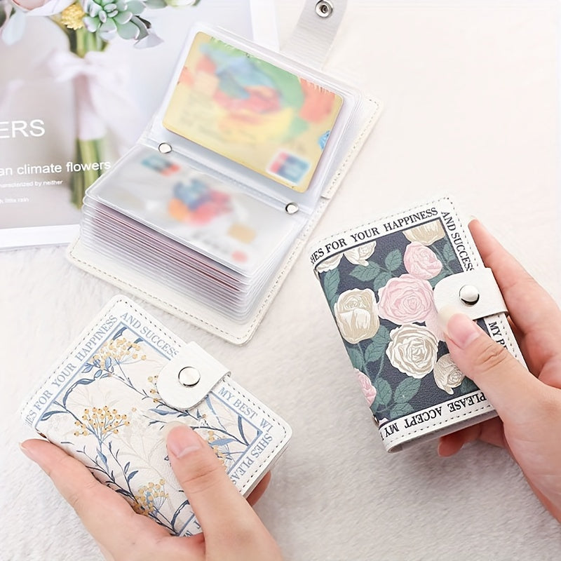 Porte-cartes femme accordéon, quatre imprimés fleuris vintage