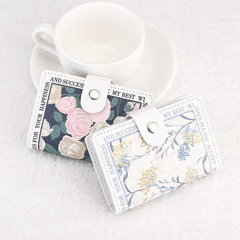 Porte-cartes femme accordéon, quatre imprimés fleuris vintage