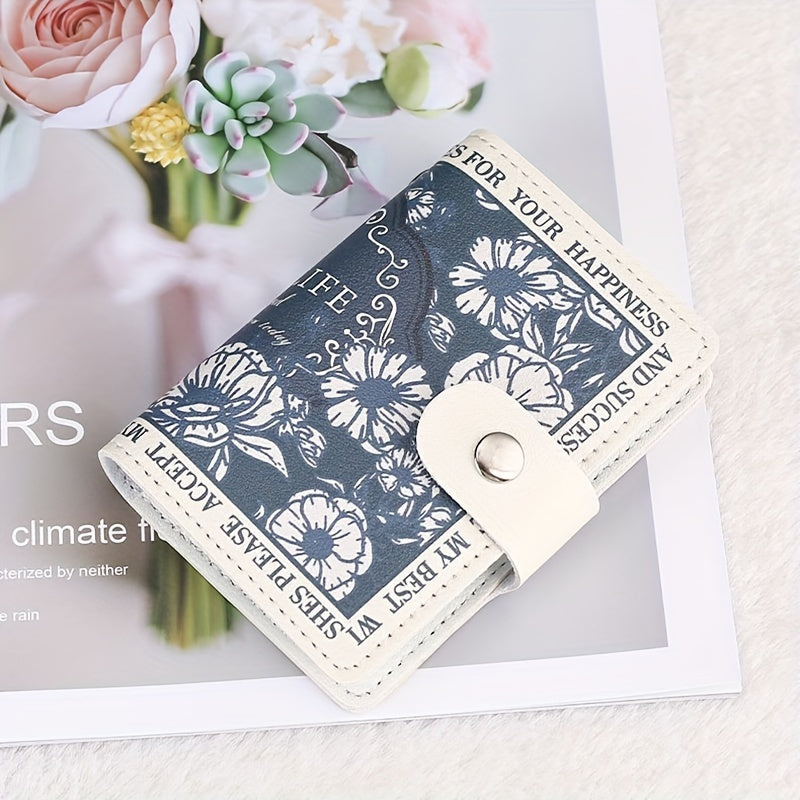 Porte-cartes femme accordéon, quatre imprimés fleuris vintage