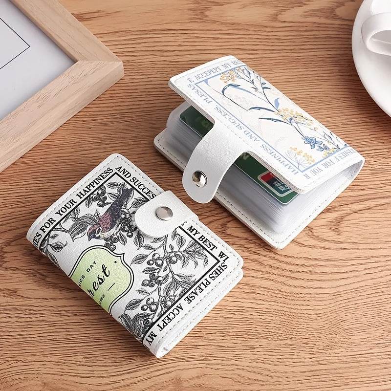 Porte-cartes femme accordéon, quatre imprimés fleuris vintage