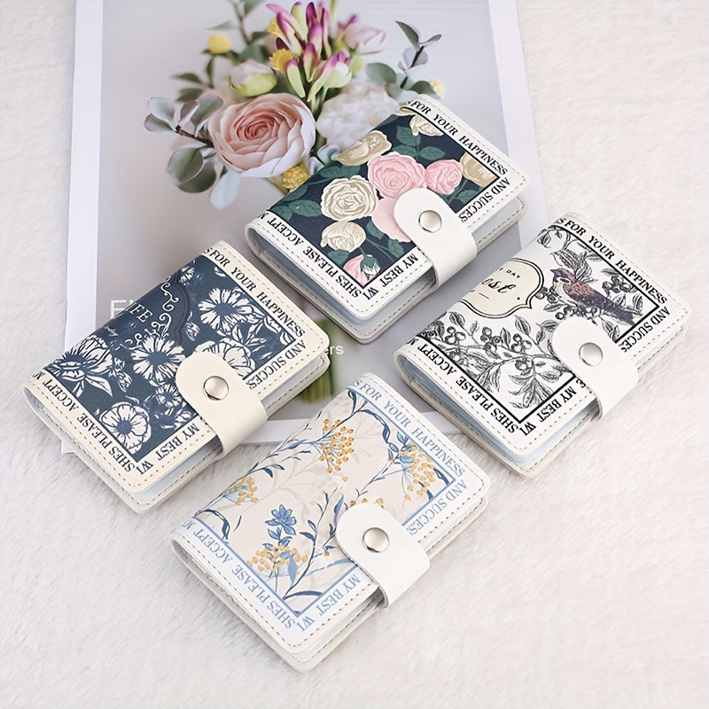 Porte-cartes femme accordéon, quatre imprimés fleuris vintage