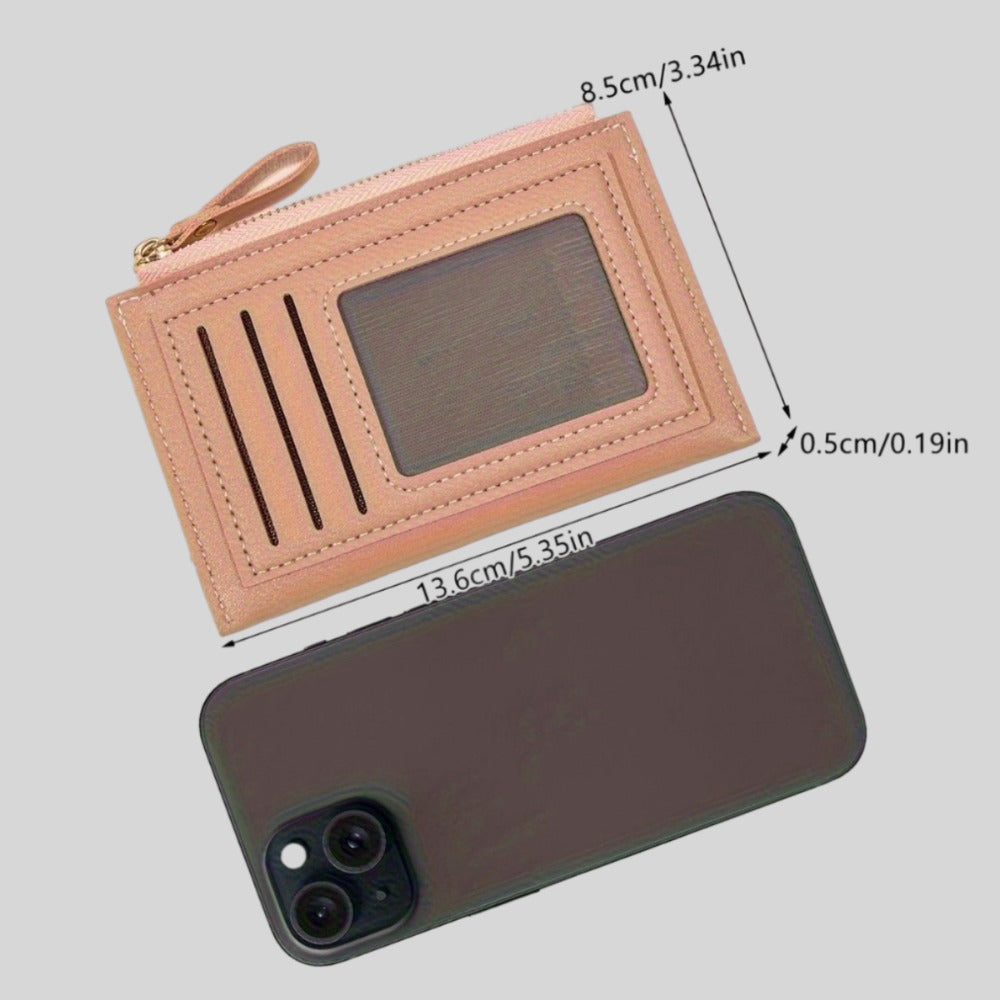 Porte-cartes femme ultra-plat, fenêtre ID et poche zippée
