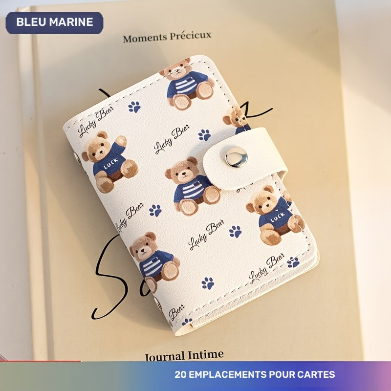 Porte-cartes femme 20 fentes, imprimé oursons sur fond écru