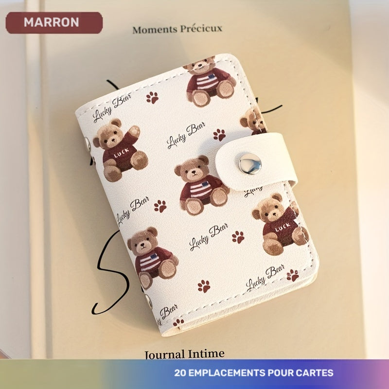 Porte-cartes femme 20 fentes, imprimé oursons sur fond écru