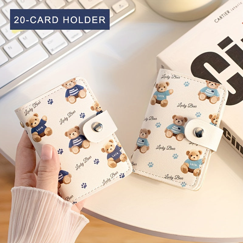 Porte-cartes femme 20 fentes, imprimé oursons sur fond écru