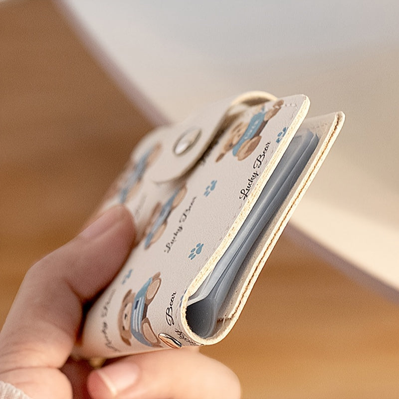 Porte-cartes femme 20 fentes, imprimé oursons sur fond écru