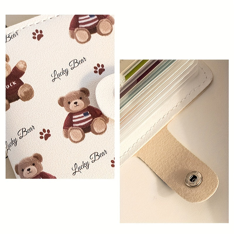 Porte-cartes femme 20 fentes, imprimé oursons sur fond écru