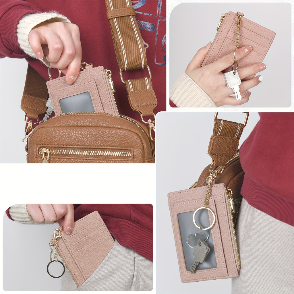 Porte-cartes femme zippé avec porte-clés, 12 x 9 x 1,5 cm