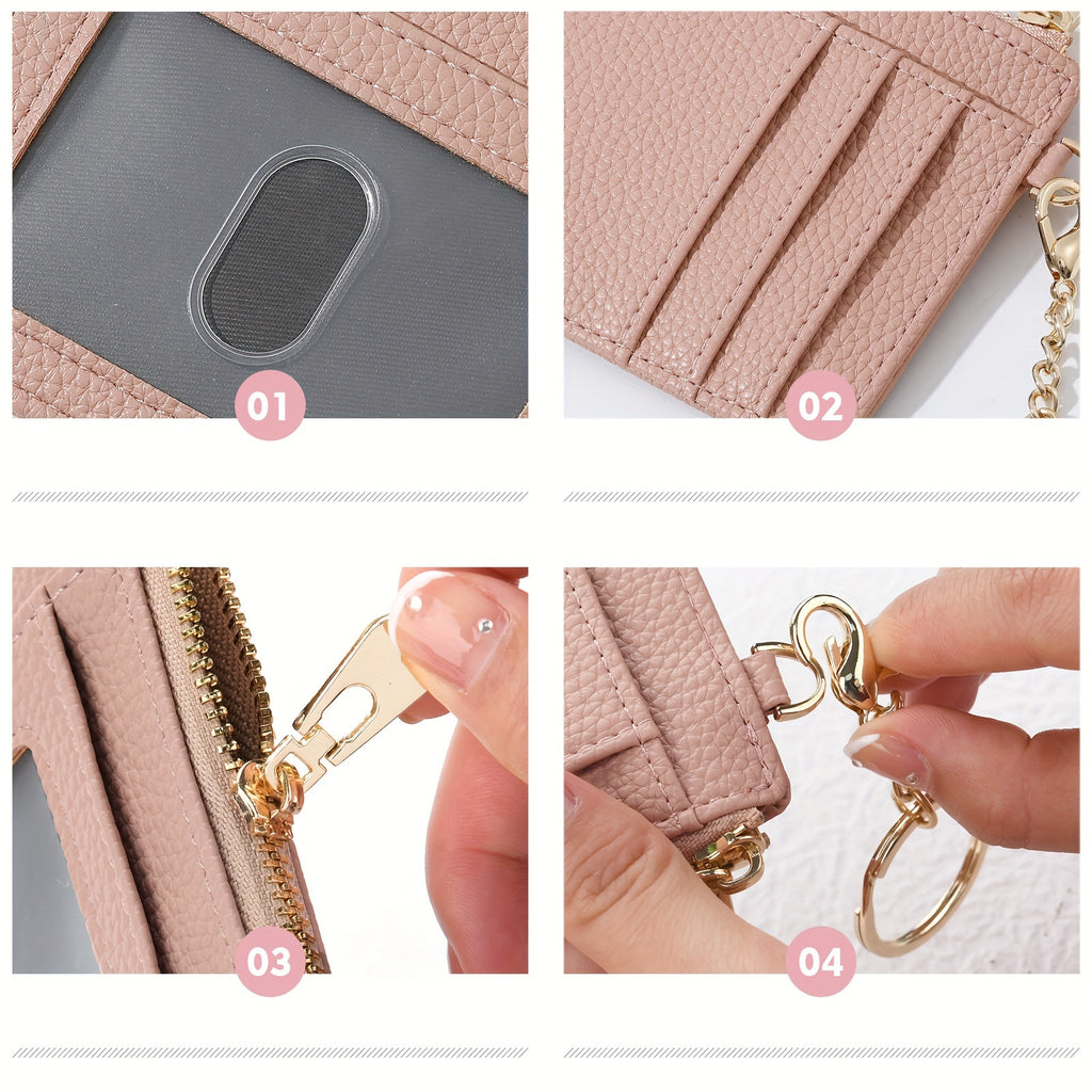 Porte-cartes femme zippé avec porte-clés, 12 x 9 x 1,5 cm