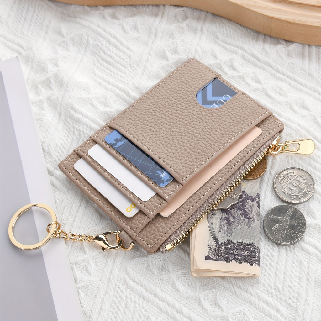 Porte-cartes femme zippé avec porte-clés, 12 x 9 x 1,5 cm