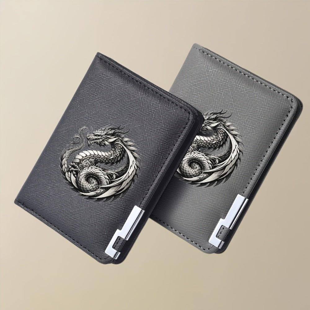 Porte-cartes homme vertical à motif dragon, 11,2 x 8,2 cm