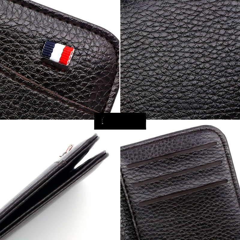 Porte-cartes homme vertical ultra-mince en cuir PU grainé
