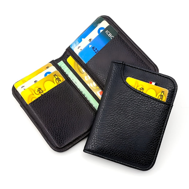 Porte-cartes homme vertical ultra-mince en cuir PU grainé