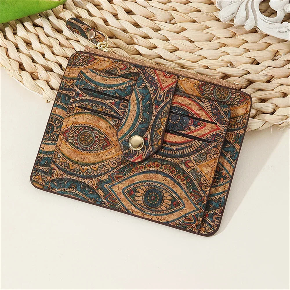Porte-cartes en liège vintage multi-compartiments zippé compact unisexe — photo 8