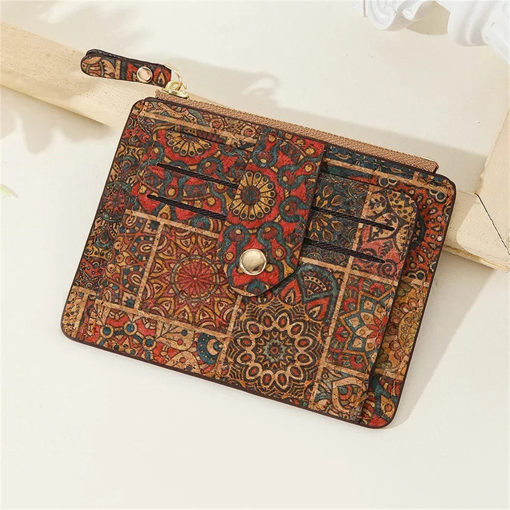 Porte-cartes en liège vintage multi-compartiments zippé compact unisexe — photo 9