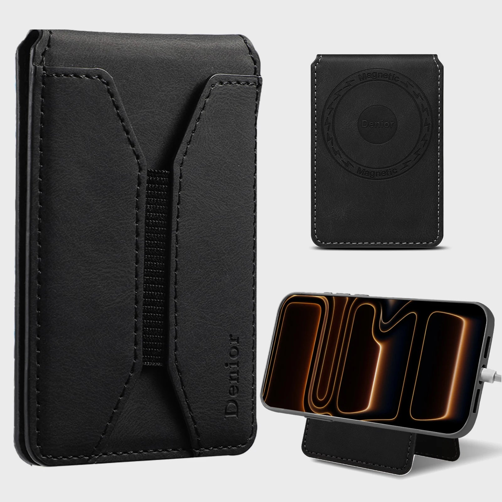 Porte-cartes magnétique en cuir PU avec sangle élastique et fenêtre transparente — photo 6 Image