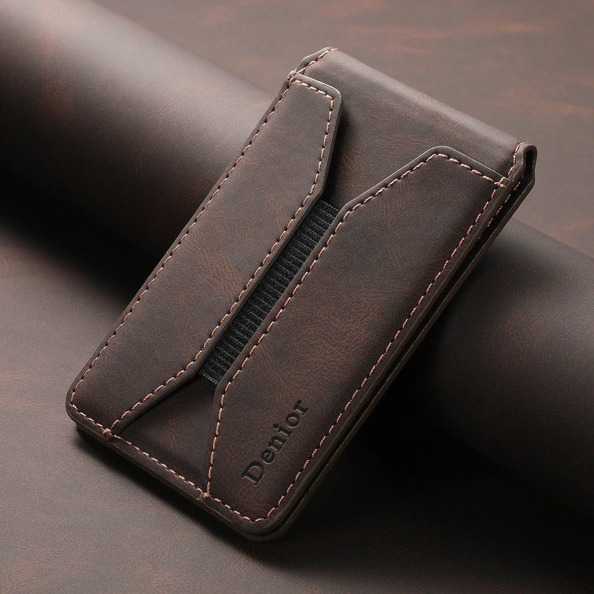 Porte-cartes magnétique cuir PU minimaliste avec élastique pour smartphone — photo 1