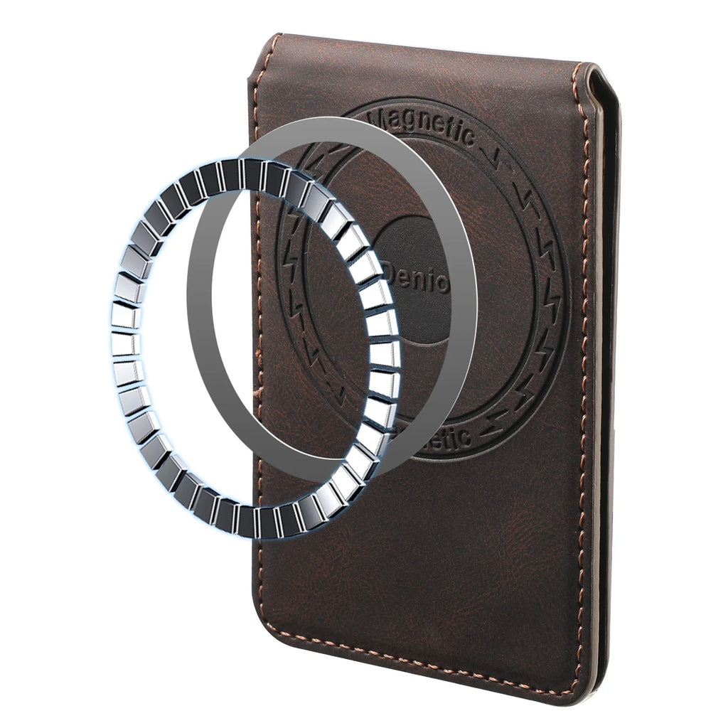 Porte-cartes magnétique cuir PU minimaliste avec élastique pour smartphone — photo 3