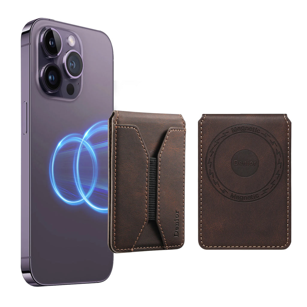 Porte-cartes magnétique cuir PU minimaliste avec élastique pour smartphone — photo 4