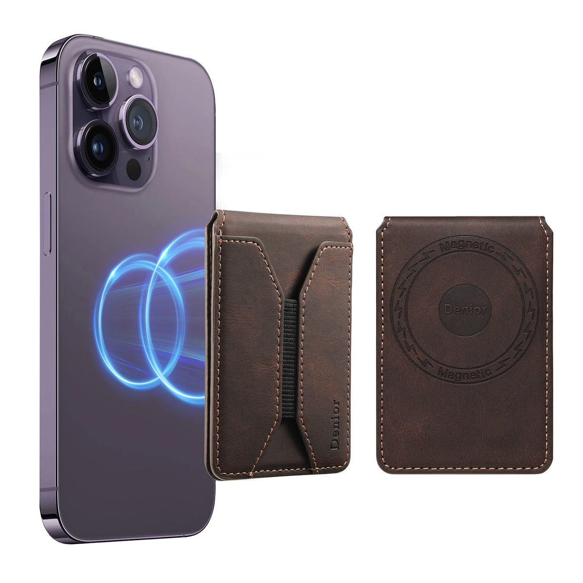Porte-cartes magnétique cuir PU minimaliste avec élastique pour smartphone — photo 4