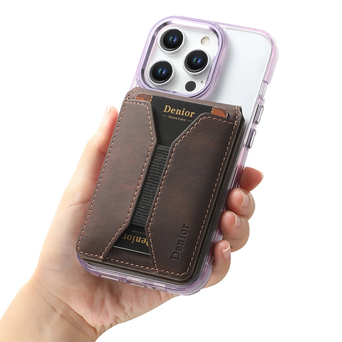 Porte-cartes magnétique cuir PU minimaliste avec élastique pour smartphone — photo 5
