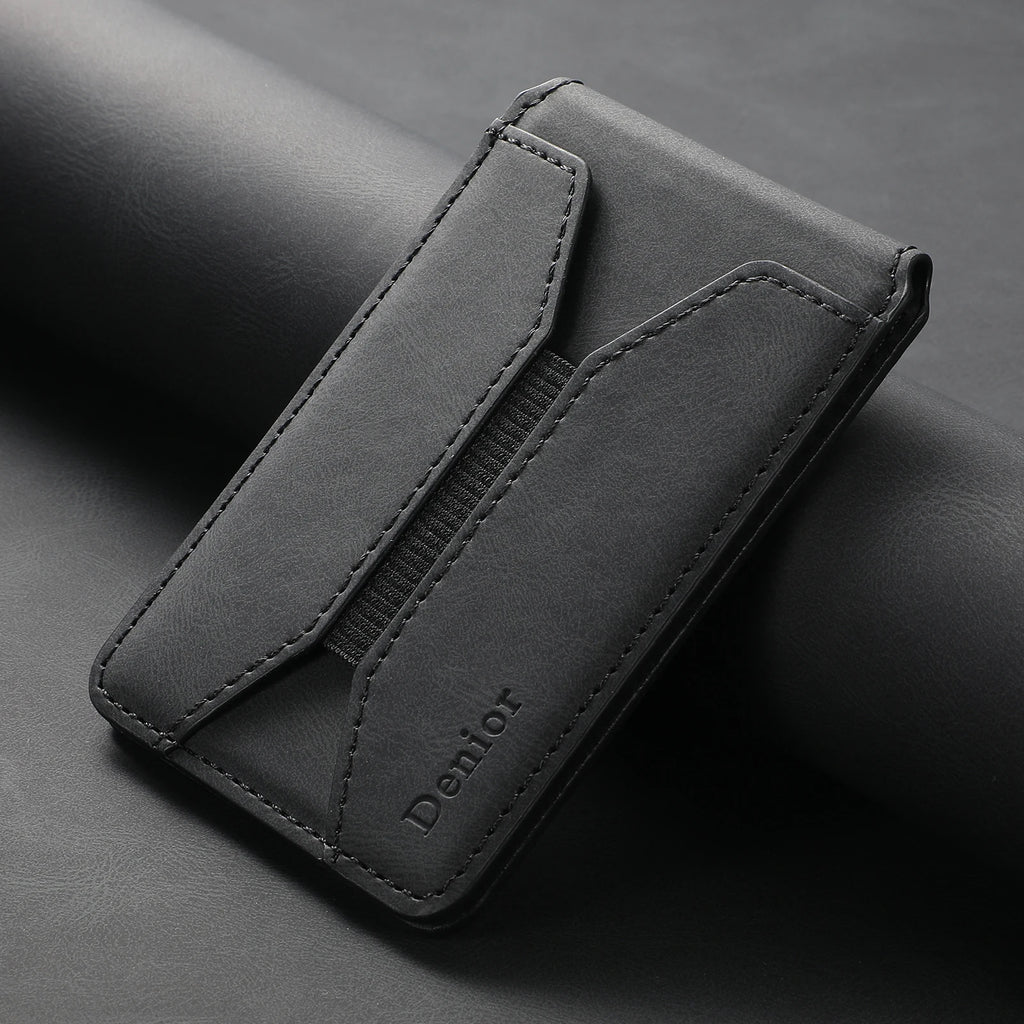 Porte-cartes magnétique cuir PU minimaliste avec élastique pour smartphone — photo 6