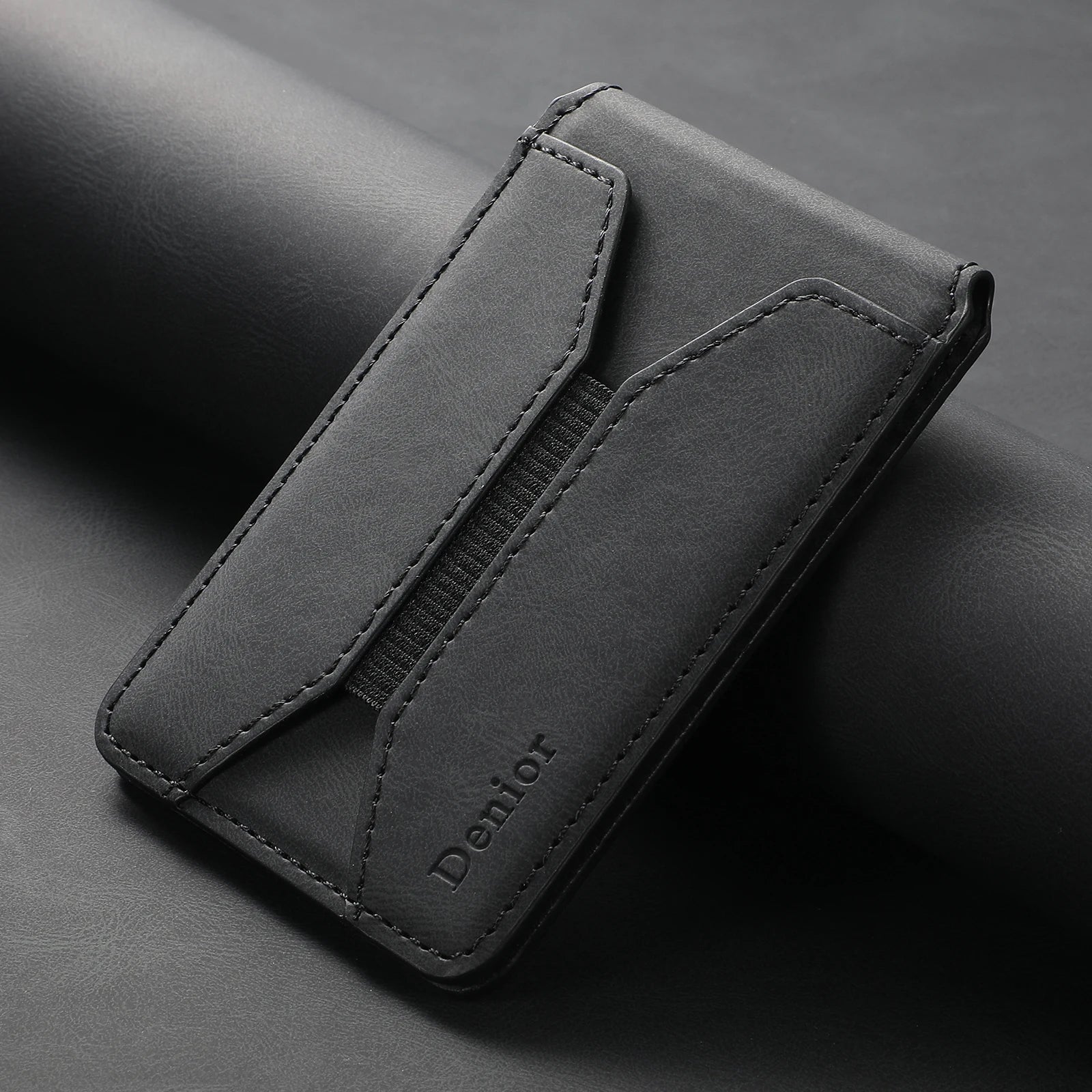 Porte-cartes magnétique cuir PU minimaliste avec élastique pour smartphone — photo 6 Image