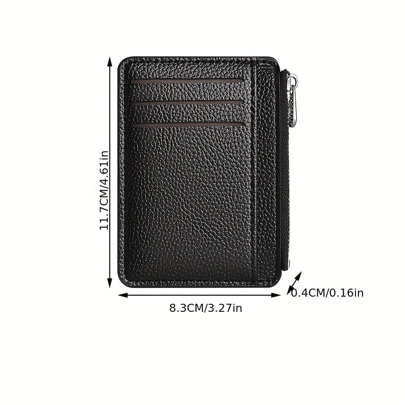 Porte-cartes plat mixte à poche zippée en cuir PU grainé