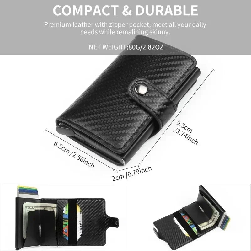 Porte-cartes compact effet fibre carbone avec bouton pression et accès rapide pop-up — photo 2