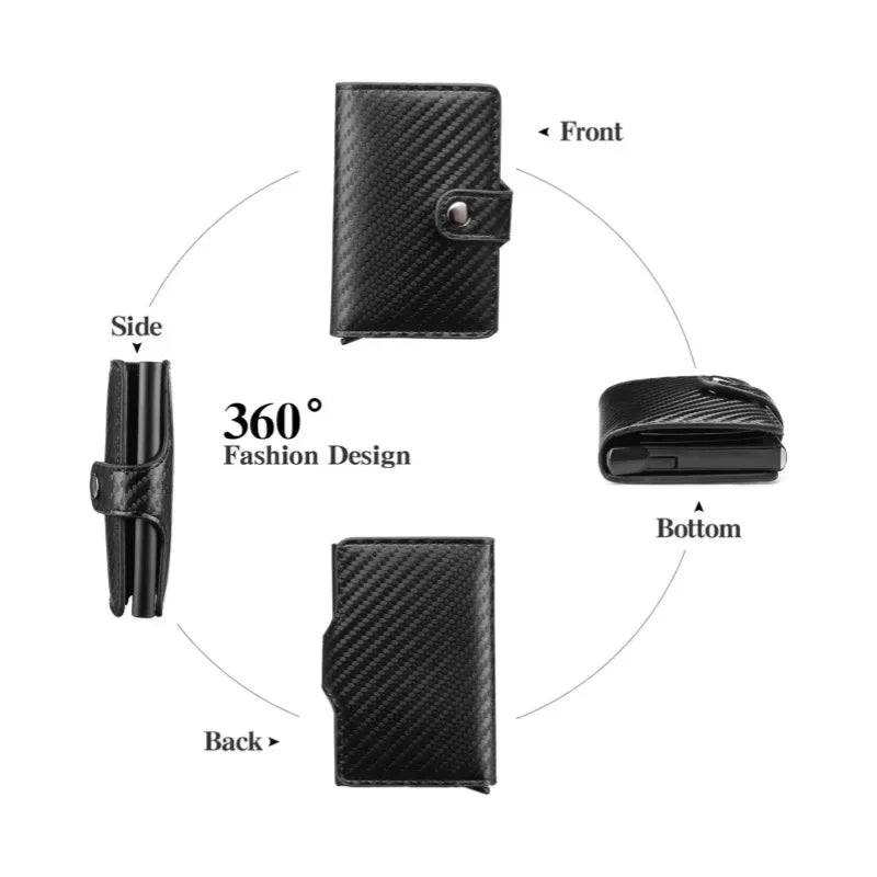 Porte-cartes compact effet fibre carbone avec bouton pression et accès rapide pop-up — photo 3