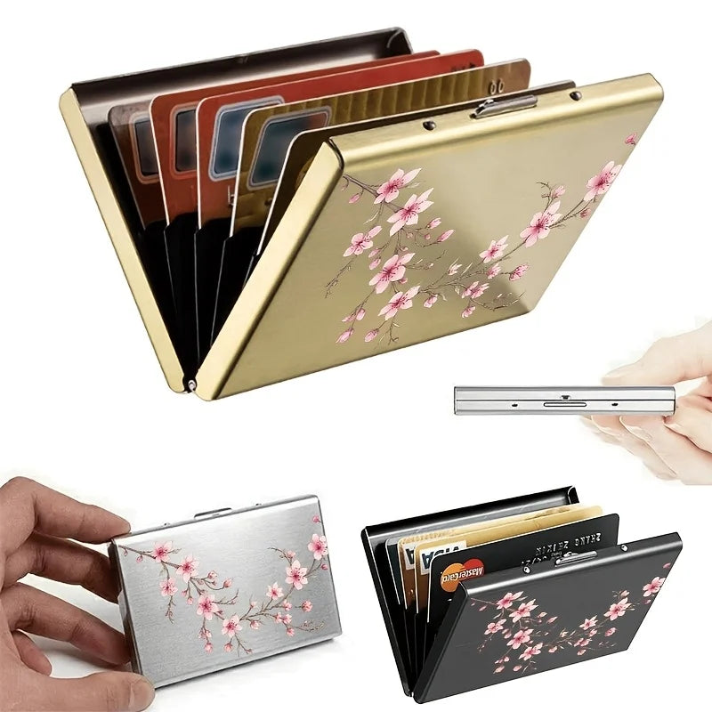 Porte-cartes RFID en acier inoxydable motif floral avec protection anti-piratage — photo 2