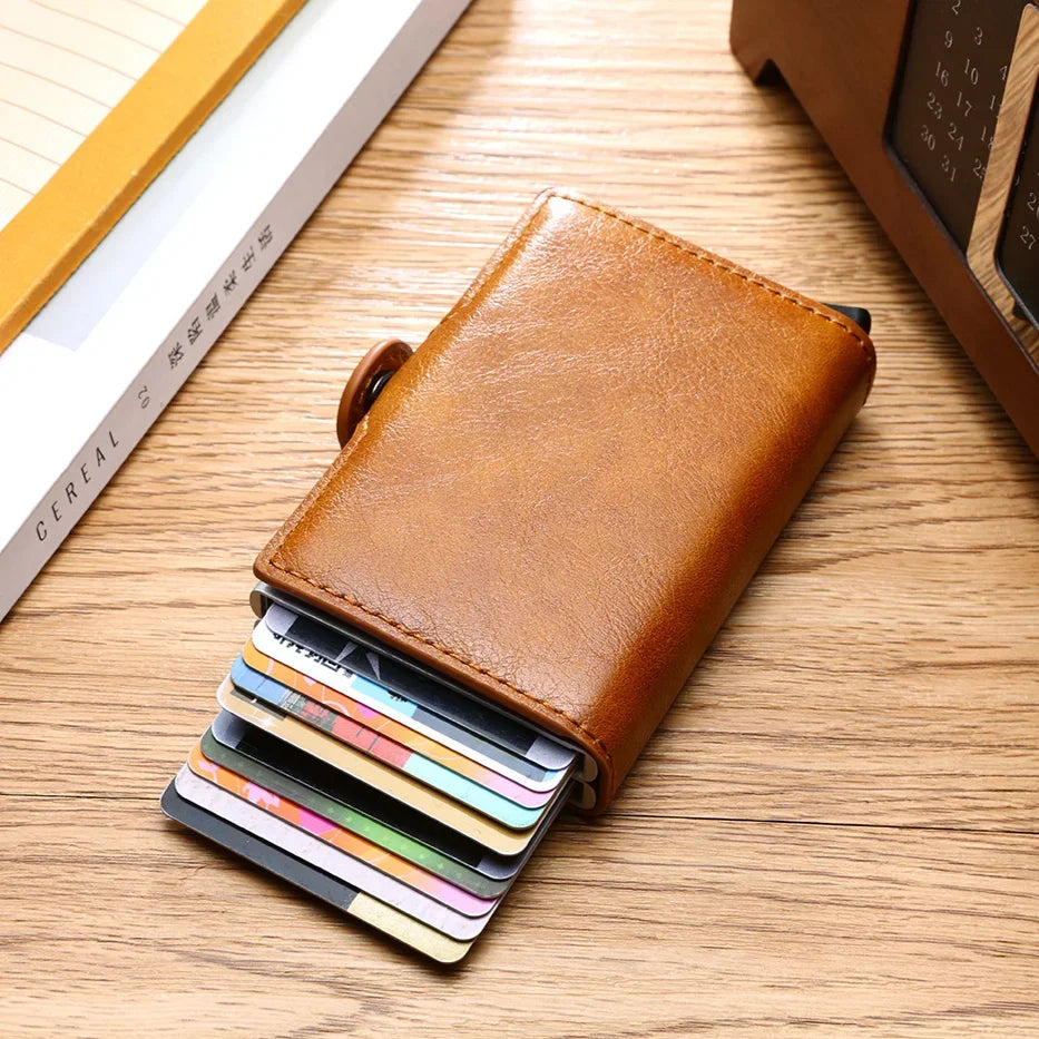 Porte-cartes RFID en aluminium et cuir PU effet carbone avec capacité 14 cartes — photo 1