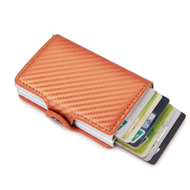 Porte-cartes RFID en aluminium et cuir PU effet carbone avec capacité 14 cartes — photo 11