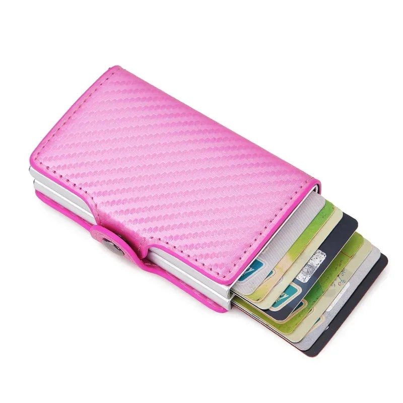 Porte-cartes RFID en aluminium et cuir PU effet carbone avec capacité 14 cartes — photo 12