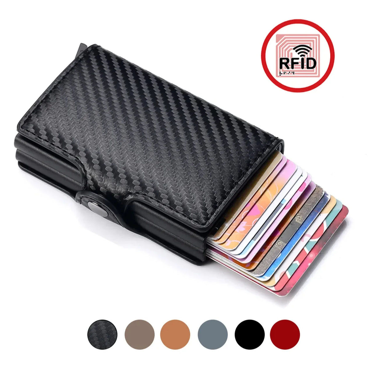 Porte-cartes RFID en aluminium et cuir PU effet carbone avec capacité 14 cartes — photo 2