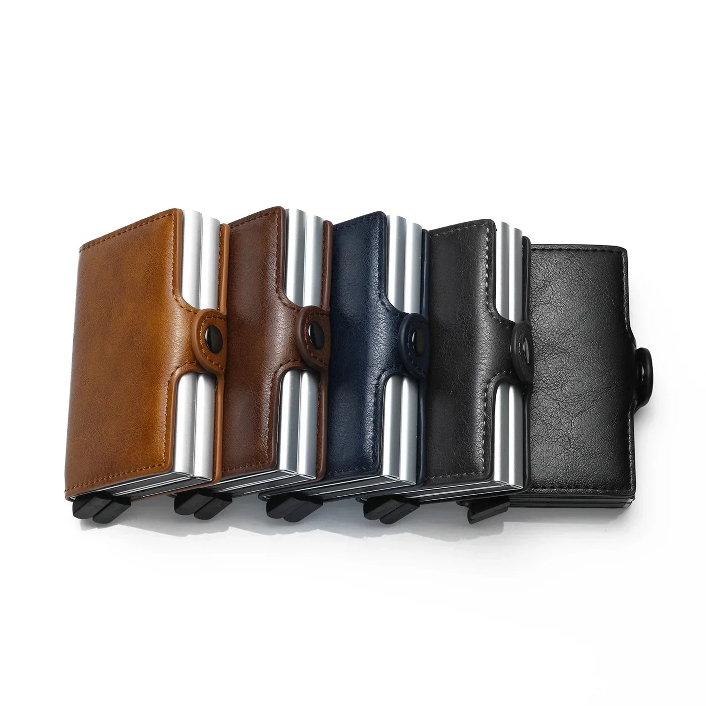 Porte-cartes RFID en aluminium et cuir PU effet carbone avec capacité 14 cartes — photo 3 Image