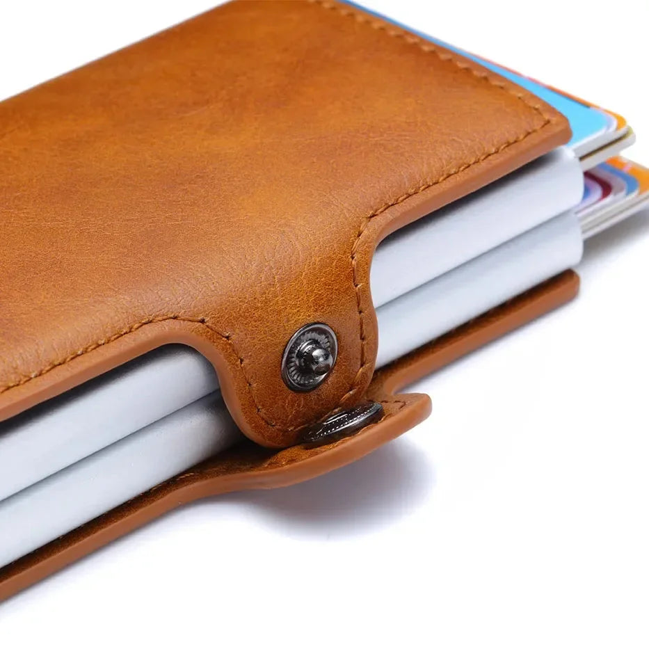 Porte-cartes RFID en aluminium et cuir PU effet carbone avec capacité 14 cartes — photo 4