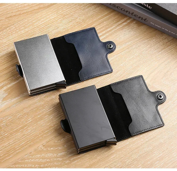 Porte-cartes RFID en aluminium et cuir PU effet carbone avec capacité 14 cartes — photo 6