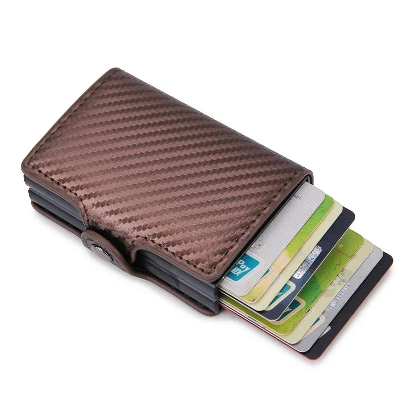 Porte-cartes RFID en aluminium et cuir PU effet carbone avec capacité 14 cartes — photo 8