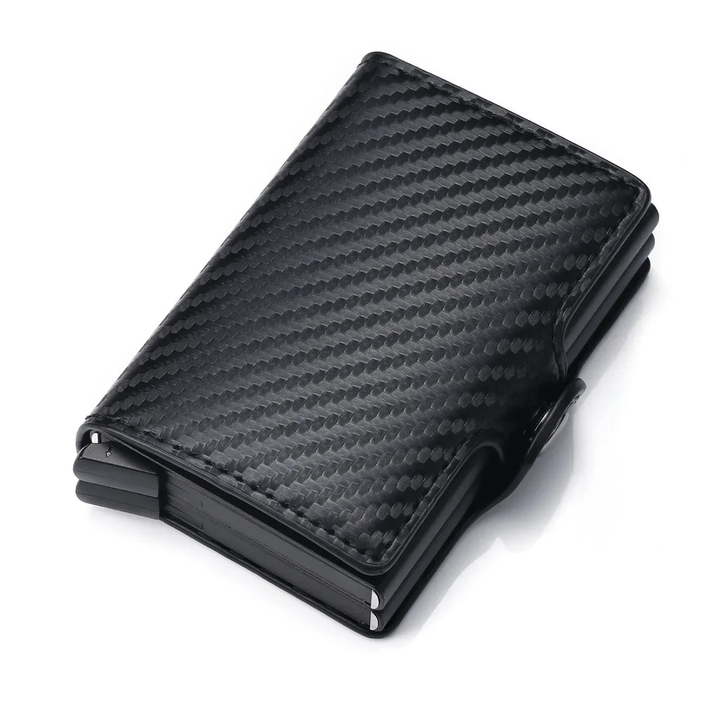 Porte-cartes RFID en aluminium et cuir PU effet carbone avec capacité 14 cartes — photo 9
