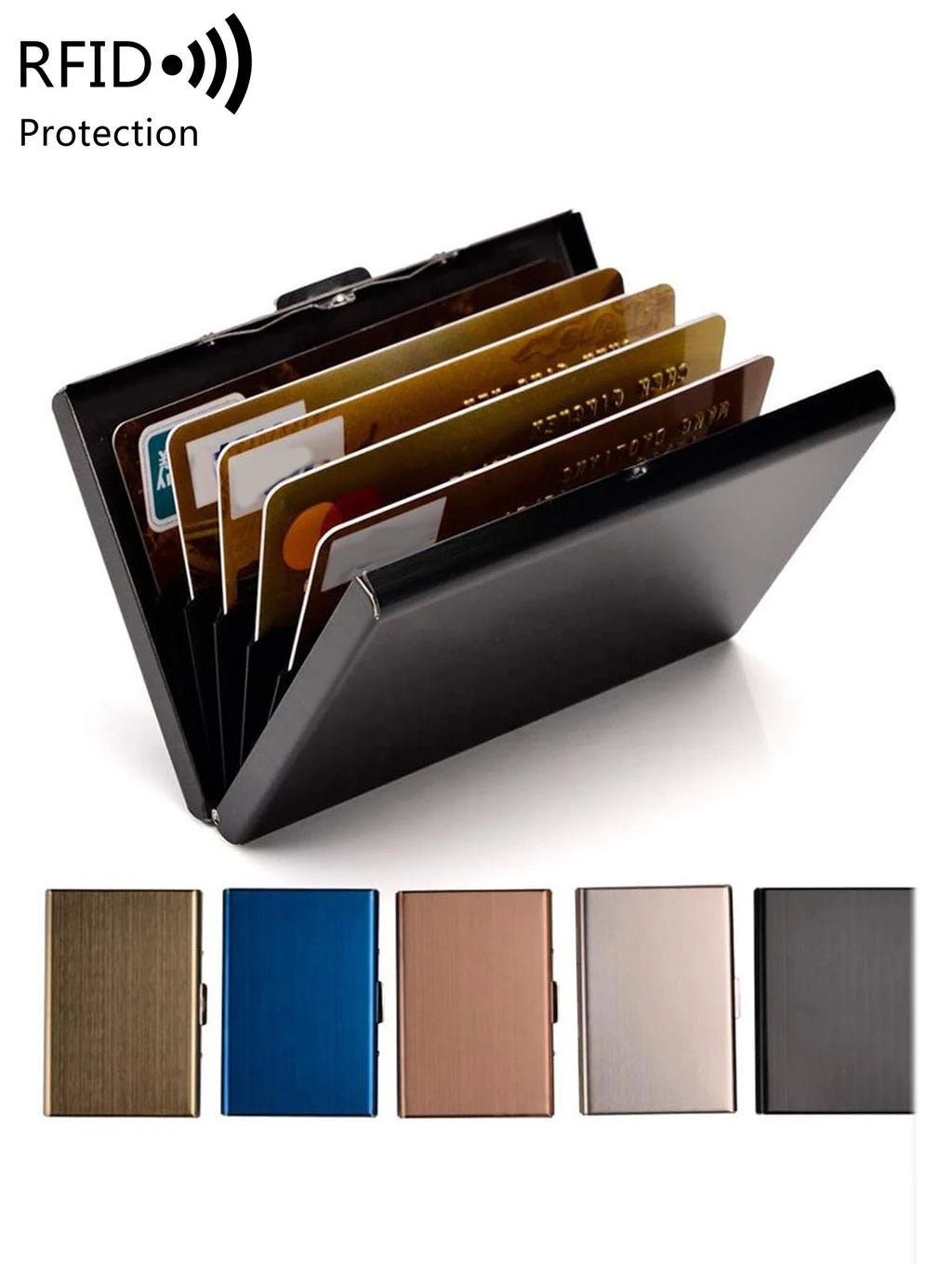 Porte-cartes RFID aluminium compact unisexe avec fermeture clip et design rigide sécurisé — photo 2