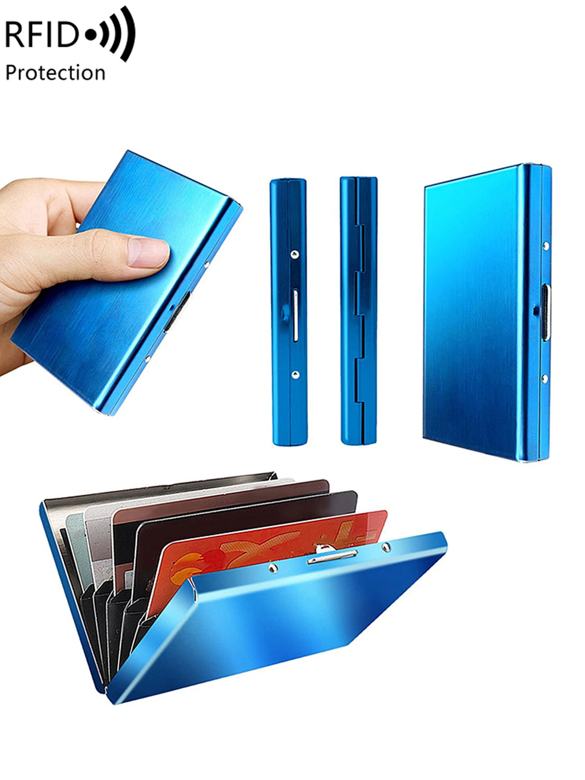 Porte-cartes RFID aluminium compact unisexe avec fermeture clip et design rigide sécurisé — photo 3