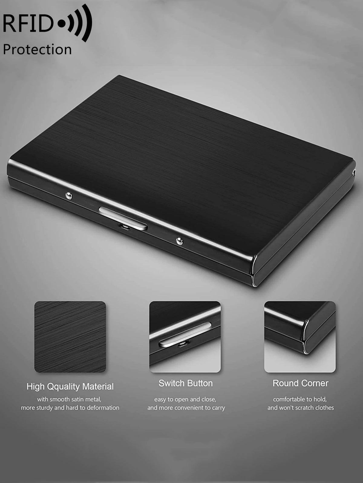 Porte-cartes RFID aluminium compact unisexe avec fermeture clip et design rigide sécurisé — photo 4