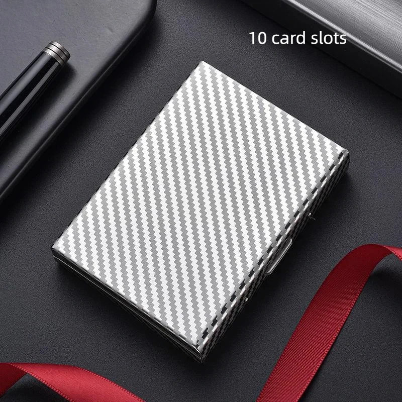 Porte-cartes RFID aluminium effet carbone compact avec fermeture clip et design élégant unisexe — photo 12
