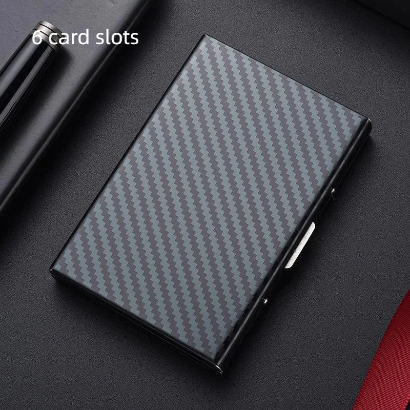 Porte-cartes RFID aluminium effet carbone compact avec fermeture clip et design élégant unisexe — photo 14