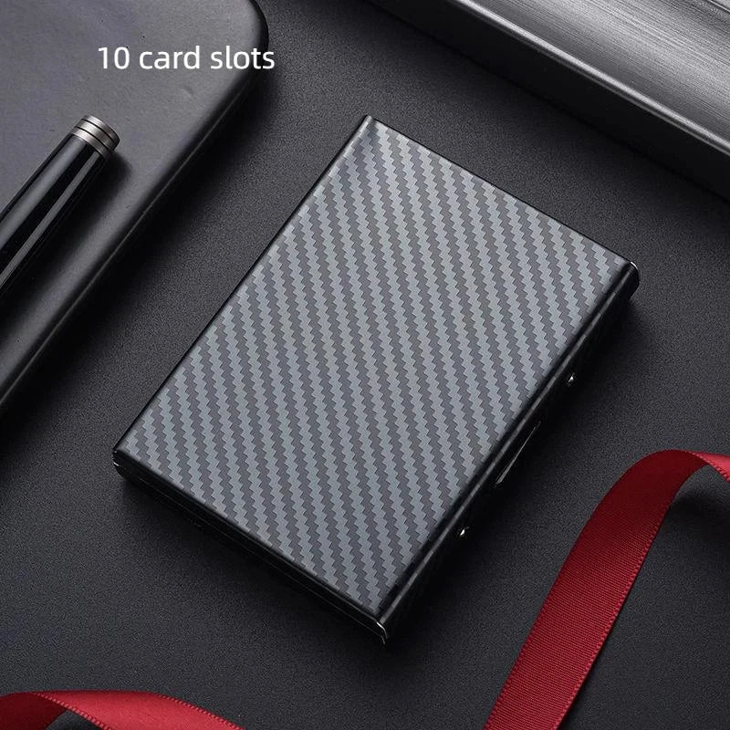 Porte-cartes RFID aluminium effet carbone compact avec fermeture clip et design élégant unisexe — photo 15