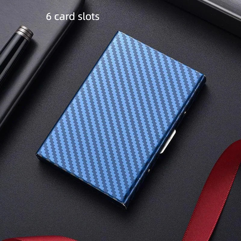 Porte-cartes RFID aluminium effet carbone compact avec fermeture clip et design élégant unisexe — photo 8